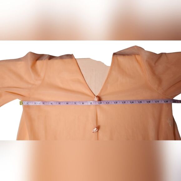 Vintage 60s 70s Robe Duster Flowy Glam BOHO Bell Sleeve Sheer Lace Coral Peach S - Picture 7 of 16